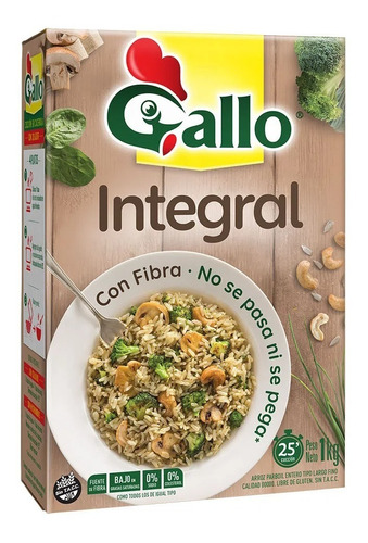 Arroz Gallo Integral Con Fibra En Caja De 1 Kg