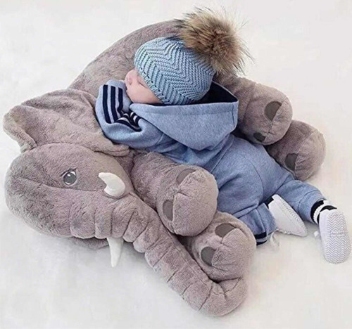 Imagen 6 de 6 de Peluche Gigante Elefante Gris Almohada Bebe Suave Y Liviano