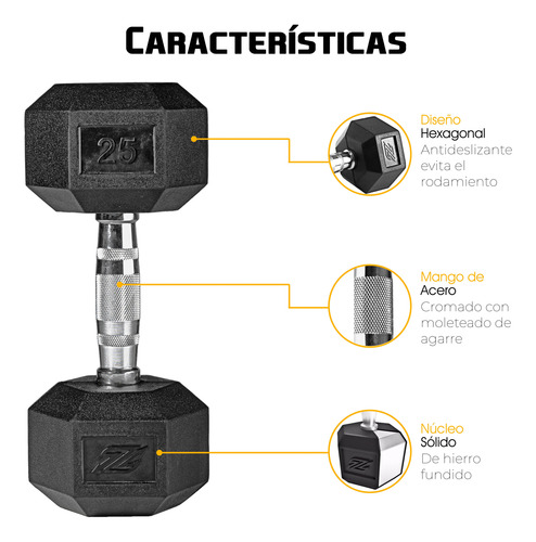 Una Mancuerna Pesa Hexagonal De Acero 25lb Zynergy
