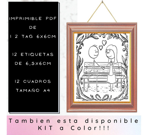 Imagen 5 de 5 de Kit Imprimible 01 San Valentín B N Tag Etiquetas Cuadros A4