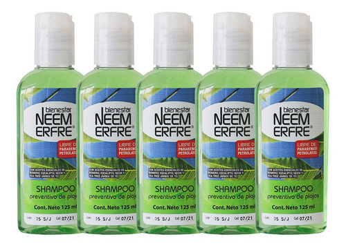 Shampoo Repelente De Piojos De Neem - Pack De 5