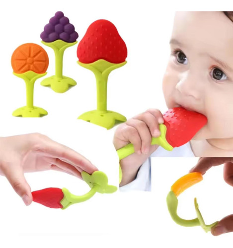 Mordedor De Silicona Rasca Encías Bebé Frutas Set 3pcs