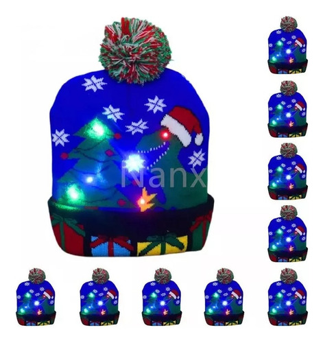 I Lote 10 Gorro De Navidad Con Luz Led Regalo Navideño