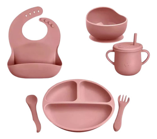 Set De Vajilla Silicona Para Bebés Platos Babero Y Cubiertos