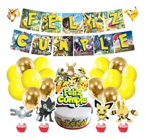 Comprar Set Globos+ Banderin+ Toppers Pokémon Eléctrico Feliz Cumple Amarillo Tipo Eléctrico