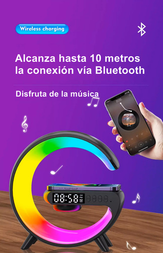 Bluetooth Speaker Con Reloj Y Carga Inalámbrica Color Negro