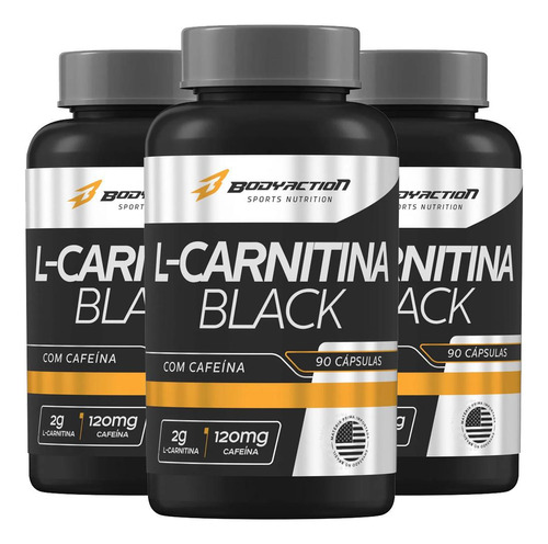 L-carnitina Black 2g Cafeína 120mg 90 Cápsulas Bodyactio 3un