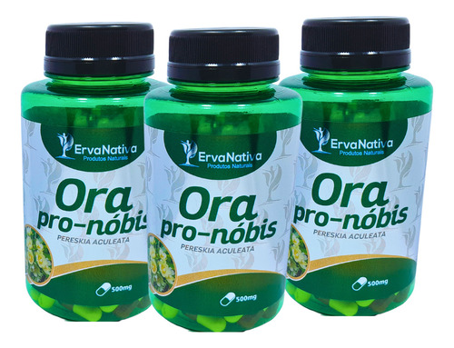 Kit 3 Ora-pro-nóbis 500 Mg - 300 Cápsulas C/ Nutrientes Sabor Neutro