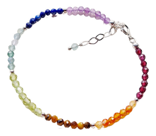 Pulsera De Plata Piedras Naturales 7 Chakras Mujer Novia