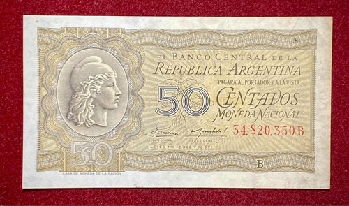 Billete 50 Centavos 1952 Bottero 1905 Moneda Nacional