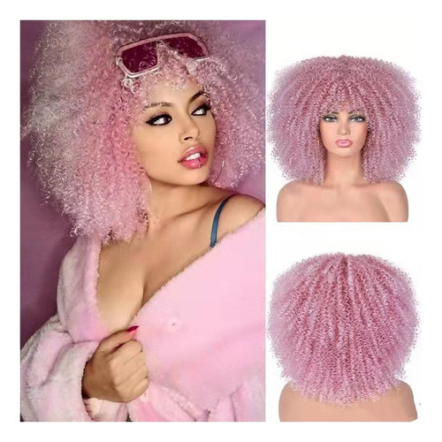 Peluca Afro Rizada Rosa Africana For Mujer