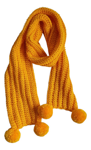 Bufanda Niña Tejida Crochet Pompones Amarillo Crochet Niña