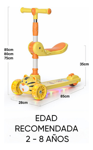 Scooter Infantil Patin Con Asiento Luces Y Musica 3 En 1