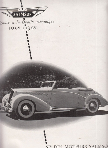 1950 Publicidad Automovil Salmson Hoja Revista Francia