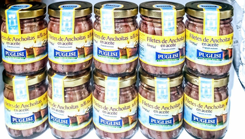 Imagen 1 de 5 de Anchoas En Aceite Puglisi Frasco 90 G X 3 Unidades