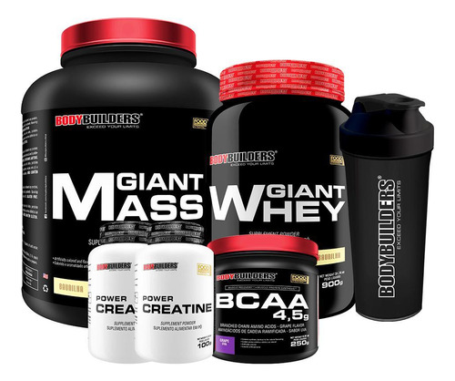 Kit Giant Mass 3kg+ Giant Whey 900g+ Bcaa 4.5 250g