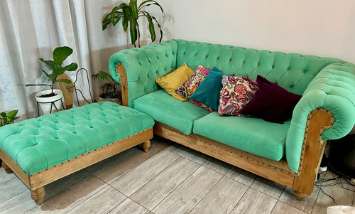 Sillón Chesterfield Aqua Rústico 3 Cuerpos Pana Marrón Claro Agua Liso (Usado)