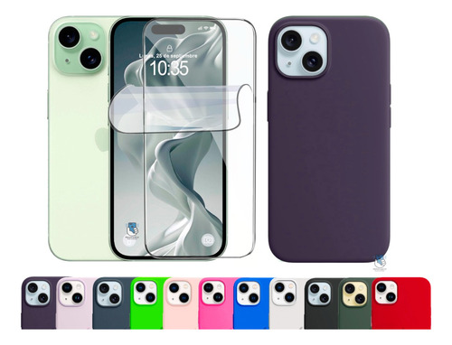 Funda Para iPhone 15 En Silicona + Hidrogel Hd Pantalla