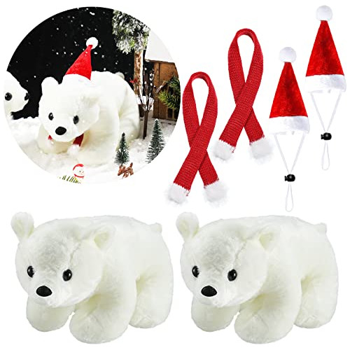 2 Piezas Oso Polar De Peluche De Navidad, Juguetes De P...