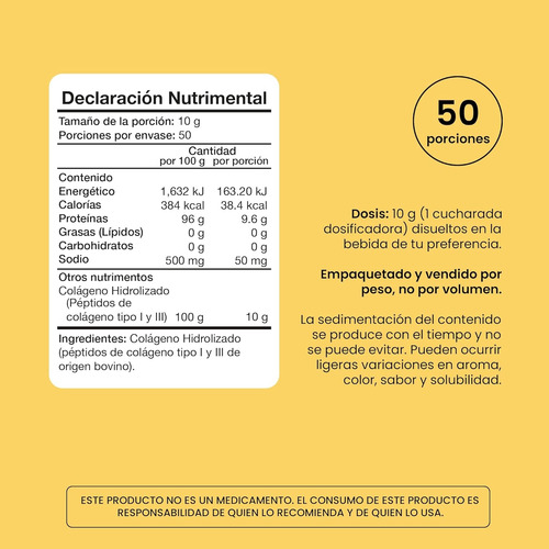 Colágeno Hidrolizado Entera Sin Sabor Tipo 1 Y 3 Sin Azúcar