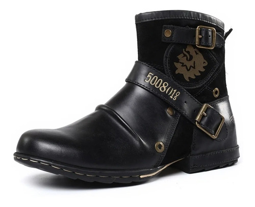 Botas Vaqueras Hombre Vintage Hebilla Metálica Cremallera