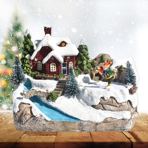 Small Christmas Scene House Decoration Resin Winter Estilo A