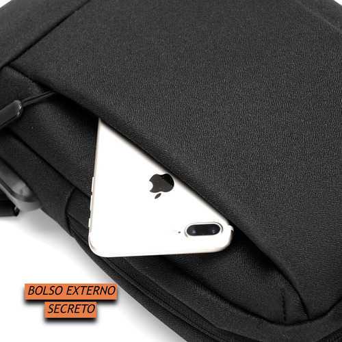 Mochila Transversal Luxo Masculina Para iPad Com Entrada Usb Cor Preto TokShop