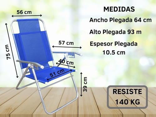 Imagen 3 de 9 de Reposera Aluminio Reforzada Super Ancha 5 Pos - Disentino®