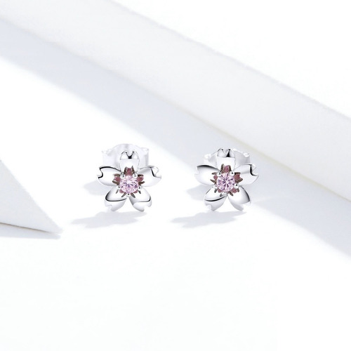 Aros De Plata S925 Con Circón Diseño Flor