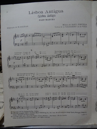 Partitura Lisboa Antiga Raul Portela Canta Carlos Galhardo (Usado)