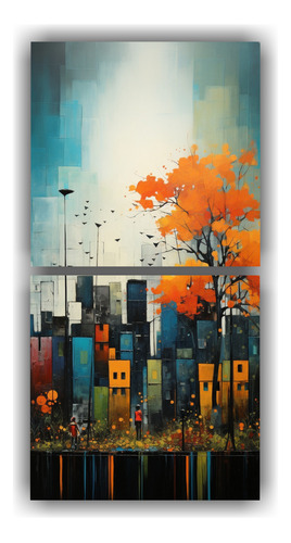 80x40cm Conjunto 2 Cuadros Decorativos Vida Ciudad Neo-noir 