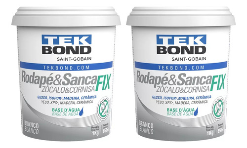 2 Pote Cola Rodapé E Sanca Fix Tek Bond 1kg Gesso Isopor Cor Branco