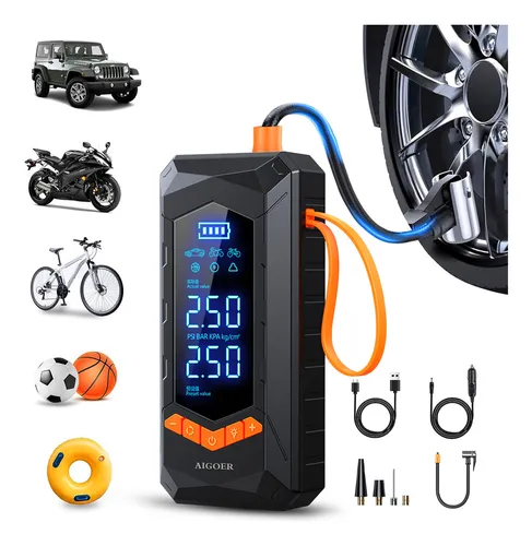 Compressor Calibrador Bomba De Encher Pneu Carro Moto Bike Preto