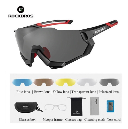 Óculos De Ciclismo Polarizado Clip Lente Grau 5 Lentes Tsw Cor da armação Preto Cor da lente 5 cores