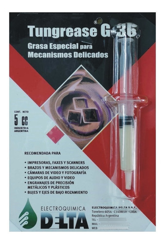 Grasa Lubricante Mecanismos Delicados Jeringa 5cc Delta G-36