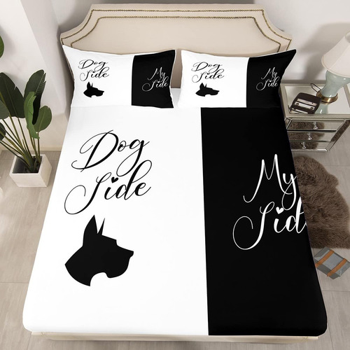 Juego De Sábanas Matrimoniales Microfibra Negro Y Blanco