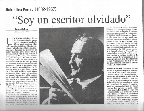 Sobre Leo Perutz (1882-1957 ) :  Soy Un Escritor Olvidado 