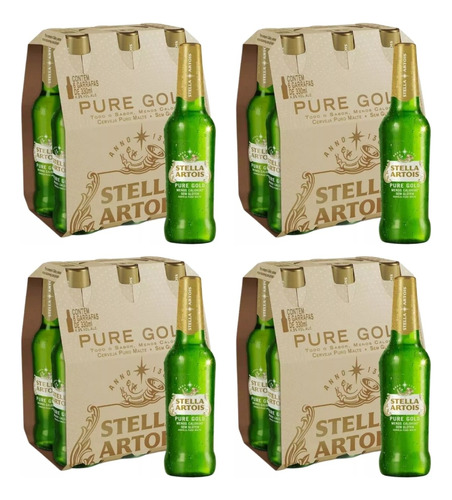 24 Cerveja Stella Pure Gold Sem Glúten Menos Calorias 330ml