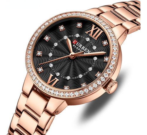 Relojes De Cuarzo Con Diamantes De Lujo Actuales Para Mujer Color Del Fondo Rose Black