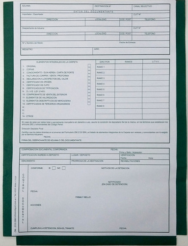 Sobres Om 2133 Sim Formularios De Aduana Verde Pack X 20