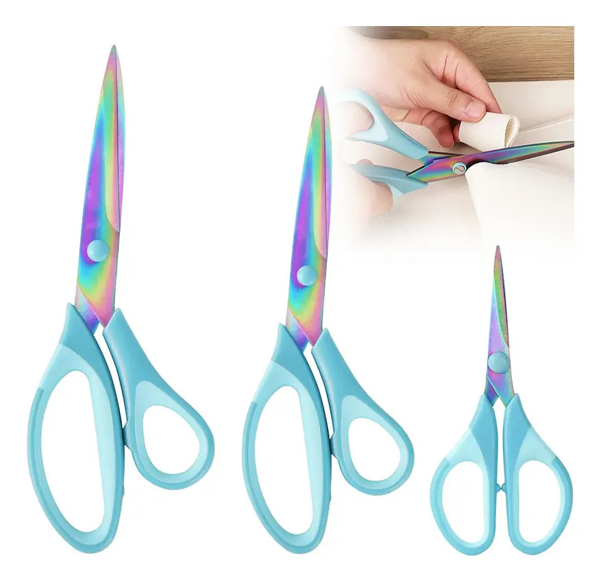Tijeras Multiusos Con Cuchillas De Titanio Afiladas Y Mangos Ergonómicos, Set De 3 Tijeras Escolares Para Oficina, Hogar, Costura, Tela, Cocina Y Proyectos Diy,medidas 9.3/8.5/5.6 