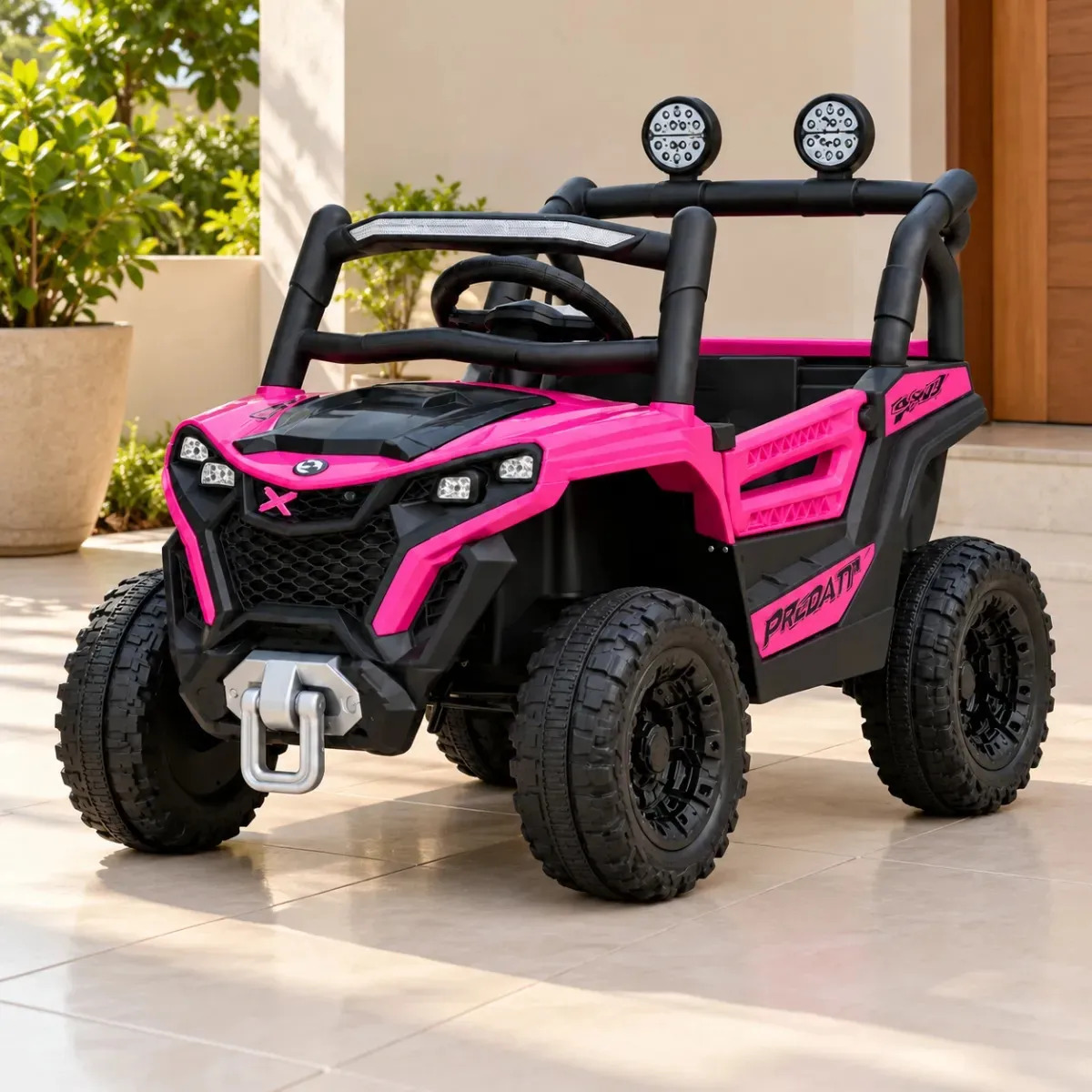 Carro Jipe Elétrico Infantil Controle Remoto Pedal Sons Cor Rosa