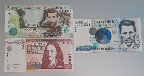 3 Billetes De La Familia Anterior, 5, 10 Y 20 Mil, Estado Vf