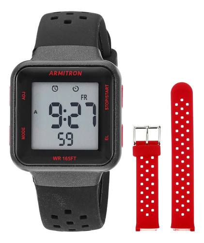 Armitron Sport Reloj Cronógrafo Unisex Negro Y Rojo Con Corr