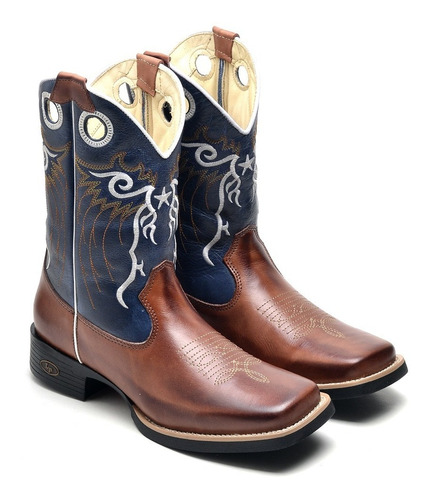 Imagem 3 de 4 de Bota Texana Masculina Cano Médio Bico Quadrado Couro Rodeio