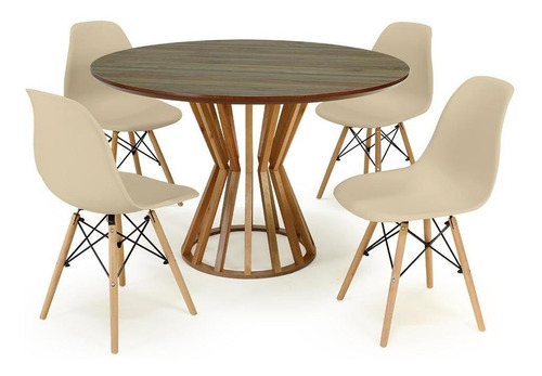 Mesa De Jantar Cecília Natural 120cm Com 4 Cadeiras Eiffel Cor Nude