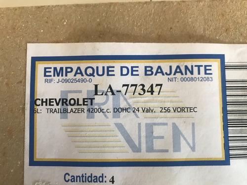 Imagen 2 de 3 de Empacadur De Bajante Escape Chev Trailblazer 4200cc 24v Vort