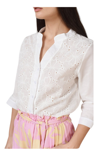 Camisa De Voile Con Broderie Escote En V Talle L Hermosa