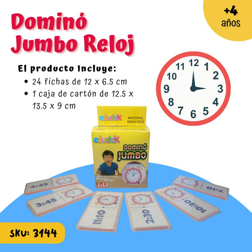 Dominó Para Niños Jumbo Reloj Juego Infantil 24 Piezas