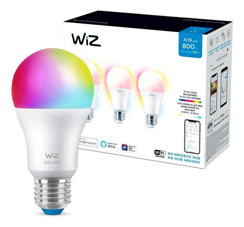 Wiz Pack X 3 Bombillo Led Inteligente A19 Wi-fi Luz Fria Y C